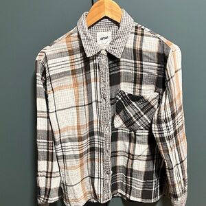 Aerie Lumber Jane Waffle Shirt in Black, White, and Tan